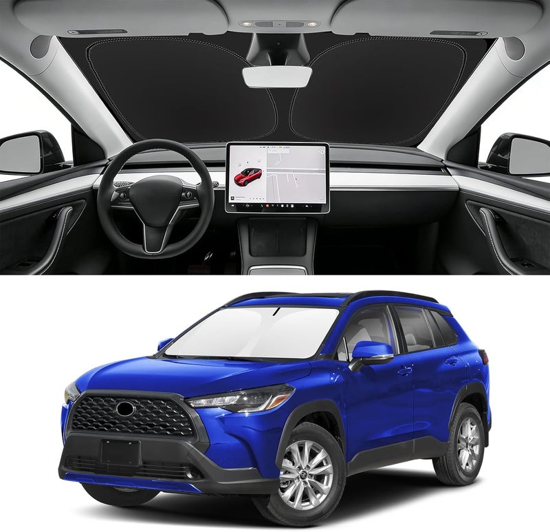 SLOGENTO Custom Fit Windshield Sun Shade for Toyota Corolla Cross 2022-2026, Blocks UV & Heat, Front Window Sunshade, Easy Fold & Store - Image 1